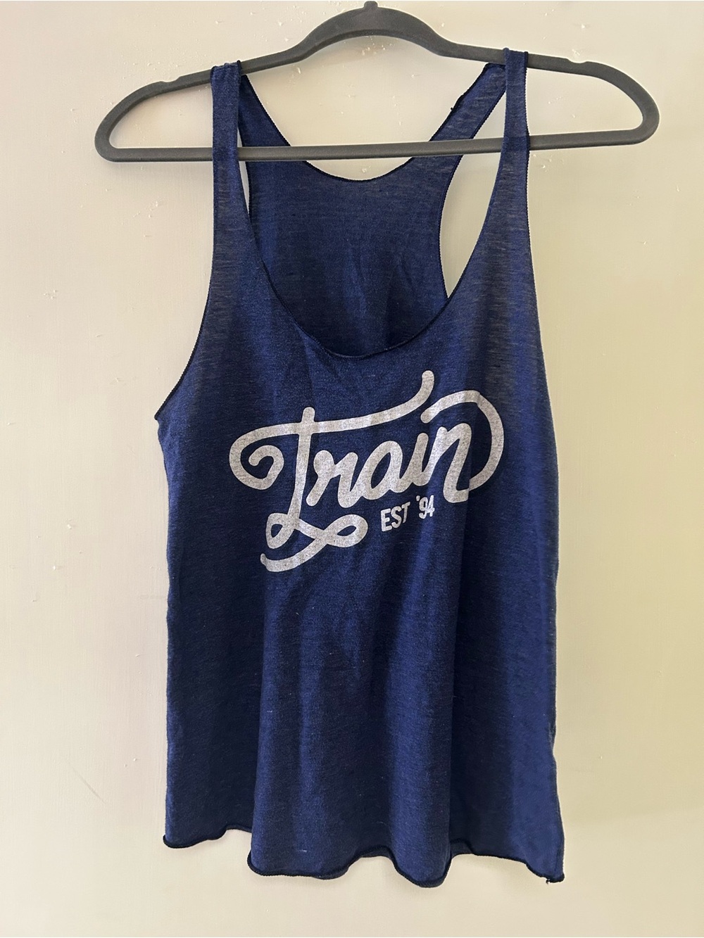 Navy 'Train' Graphic Racerback Tank Top